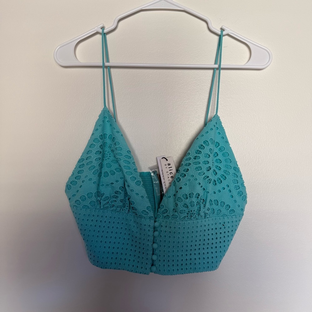 Alice and Olivia NWT Blue Crochet Crop Top - Picture 5 of 8